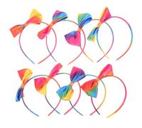 Rainbow Headband 8Pcs Girls Rainbow Bow Headband Colorful Large Bowknot Rainbow Satin Covered Headbands Sparkle Headband Children's Day School Season