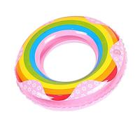 minkissy Rainbow Swim Ring Thicken Inflatable PVC Float for Summer Pool Easy to Inflate Vibrant Colors for Fun Water Safety Random Color