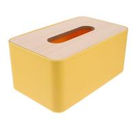 minkissy Rectangular Tissue Box Cover with Wooden Lid in Yellow, Compact and Lightweight Facial Tissue Holder for Countertop Or Dressing Table, Sturdy Pp and Wood Material, Prevents Moving