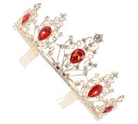 minkissy Red Crystal Tiara Crown Wedding Hair Accessory for Brides Elegant Birthday Party Hair Piece with Sparkling Crystals Formal Event Decoration for Women