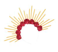 minkissy Red Flower Crown Headband for Women, Goddess Style Hair Accessory, Comfortable Plastic Resin Cloth Headpiece for Bridal Wedding and Cosplay