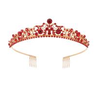 minkissy Red Rhinestone Bridal Wedding Headband Tiara Crown Alloy Full Crystal Hair Accessory for Women Formal and Festive Occasions