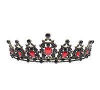Minkissy Red Rhinestones Crown Coronation Crown Black Tiara Vintage Princess Headband Wedding Headpiece(Red)