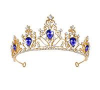 Minkissy Red Rhinestones Gemstone Crystal Rhinestone Tiara Princess Pageant Tiara Hair Accessory for Wedding Party Blue Rhinestone Headpiece