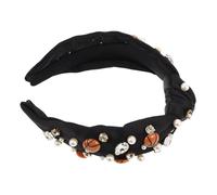 minkissy Retro Basketball Headband with Rhinestone and Faux Pearl Embellishments Lightweight Knotted Hairband for Women and Volume Boosting Sport and Party Accessory