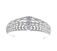 minkissy Retro Silver Female Crown Headdress Party Hair Band Decorative Vintage Tiara for Wedding Banquet and Special Occasions