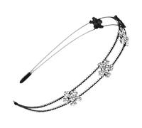 minkissy Rhinestone Inlaid Flower Headband Metal Hair Hoop for Women, Double Layer Sparkly Hairband for Weddings and Parties, Black Fashion Hair Accessory