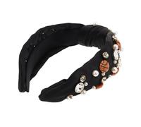 minkissy Rhinestone Knotted Headband with Faux Pearl Embellishments Lightweight Comfortable Sport Style Hairband for Women Wide Top Knot Design for Party Game Day and Everyday Wear