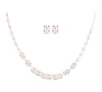 minkissy Rose Gold Pearl Wedding Necklace and Earrings Set Rhinestone Accent, 3pcs Bridal Jewelry for Bride and Bridesmaids, Elegant Pendant Design for Wedding Day