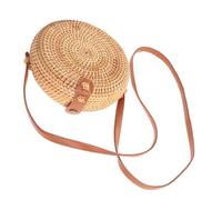 minkissy Round Rattan Backpack Hand Woven Casual Craft Bag Mini Shoulder Crossbody Diameter Stylish for Beach Travel Parties and Everyday Use
