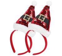 minkissy Santa Hat Headband, 2pcs Christmas Hair Hoop Christmas Sequin Headband Christmas Party Accessory for Kids Girls (Red)