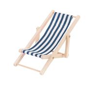 minkissy Scale Blue Stripe Wooden Beach Chair for Dollhouse Play House Accessory Outdoor Mini Recliner Model for DIY Home Decor and Imaginative Fun