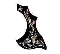 minkissy Self-adhesive Black PVC Wing Shaped Guitar Pickguard with Colorful Flower and Bird Pattern, Protective Plastic Pick Guard for Acoustic Guitars