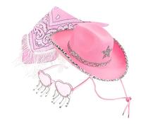 minkissy Sequins Cowgirl Hat with Scarf and Glasses Wide Brim Glitter Party Hat for Women Outdoor Costume Accessory for Stage Performance Festival Halloween Photo Taking