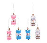 minkissy Set of 6 Mini Merry-go-round Wooden Ornaments for Christmas Home Decoration with Handmade Realistic Texture, for Christmas Party and Festive Atmosphere