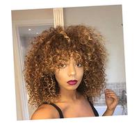 minkissy Short Curly Brown Synthetic Wig for Women Natural Looking African American Cosplay Hair Comfortable Stretchable Fiber Washable Reusable Daily Replacement Hairpiece