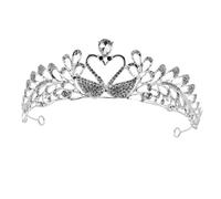 minkissy Silver Crystal Bridal Crown Tiara Swan and Heart Design, Wedding Hair Accessory for Women, Fairy Wedding Tiara for Bride, Silver Rhinestone Bridal Hairpiece