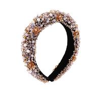 minkissy Sparkly Satin Beaded Headband Elastic Rhinestone Hair Accessory for Women Baroque Hair Hoop Headwear for Female