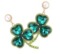 minkissy St Patrick's Day Clover Drop Earrings for Women Fashionable Alloy Shamrock Ear Decorations Emerald Heart Shaped Dangle Jewelry for Parties and Everyday Wear