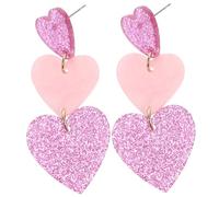 minkissy Three Heart Dangle Earrings for Women Fashionable Valentine Jewelry Statement Ear Drops Pink Acrylic for Weddings Prom and Special Occasions