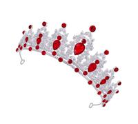 minkissy Tiara Crown Baroque Design Silver Red Bridal Hair Accessory for Women Vintage Style Headwear for Weddings Birthdays and Costume Events