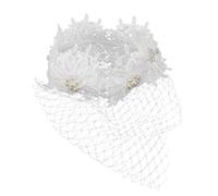 minkissy Tiara for Women Wedding Bow Bridal Veil Mesh Veil Headband Lace Bridal Headwear Fascinator Hats Vintage Headpiece
