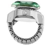 minkissy Unique Four Leaf Clover Finger Quartz Ring Watch Flip Cover, Stylish Stainless Steel and Glass Multi-Functional Ring Watch for Women and Men, for Dates and Parties