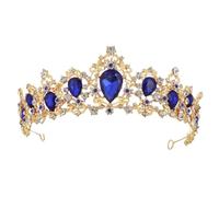 Minkissy Vintage Baroque Crown Queen Crown Blue Bridal Wedding Tiara Rose Gold Rhinestone Tiaras Hair Accessories for Brithday Wed