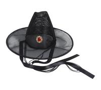 minkissy Vintage Black Mesh Fedora Hat with Black Beaded Chain, 16" Tall Costume Top Hat for Men and Women, Traditional Korean Dynasty Style Sun Protection Headwear for Cosplay and Party