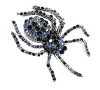 minkissy Vintage Blue Rhinestone Spider Brooch Durable Sweater Pin for Women Elegant Halloween Clothing Accessory Lapel Scarf Hat Decoration