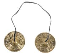 minkissy Vintage Copper Finger Cymbals with Straps for Adults, Sturdy Small Hand Cymbals Designed as Ritual Instruments with Auspicious Patterns, for Meditation and Ethnic Music