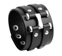 minkissy Vintage Leather Bracelet for Men Retro Wide Wristband Durable Punk Style Cuff with Fine Craftsmanship Comfortable Fit for Everyday Wear