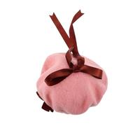 minkissy Women Retro Pink Wool Beret Hat with Lace Bow Fashionable Elegant Accessory for Halloween Christmas and Everyday Wear