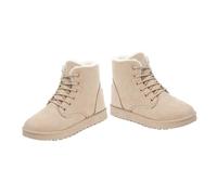 minkissy Women’s Warm Lace-Up Ankle Snow Boots, Non-Skid Winter Cotton Short Boots, Flat Heel Anti-Slip Footwear for Outdoor and Casual Wear, Size 36, Light Beige