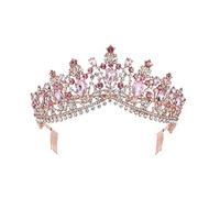 Minkissy Women Tiara with Comb, Crystal Crown Rhinestone Tiaras Headband Queen Princess Bride Crown for Lady Woman Girl (Golden and Pink Rhinestone)