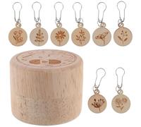minkissy Wooden Crochet Stitch Markers Set Round Storage Box, 8 Engraved Knitting Stitch Rings for DIY Crafts and Crocheting Accessories in Small Size