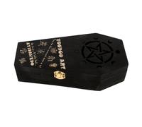 minkissy Wooden Gothic Coffin Ring Box with Lock Small Halloween Coffin Jewelry Organizer Black Earring Storage Case Festival Box