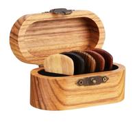minkissy Wooden Guitar Pick Holder Portable Plectrum Storage Box with Mixed Wood Picks Convenient Accessory for Guitar Ukulele and Bass Players Durable Natural Wood Design