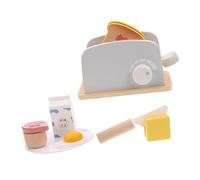 minkissy Wooden Toaster for Preschoolers with Pretend Breakfast Accessories Montessori Kitchen Playset Including Toast Butter Jam Fried Eggs Wooden Kitchen Utensils for Fine Motor Skill