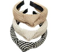 minkissy Woven Straw Headband Set 3pcs Women's Knot Headband Fashion Wide Headwear for Girls