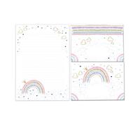 Minkocards Writing Paper Set (A5, 25 Sheets, Lined) with Envelope for Girls Children's Motif Rainbow Animals, Includes 15 Envelopes