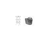 Minky 3 Tier Plus Clothes Airer & Addis Flat Easy Store Laundry Basket Hamper, Dark Grey, 38 Litre 518150