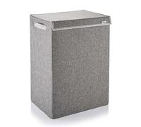Minky 70L Fabric Laundry Basket With Lid, Washing Baskets for Laundry, Grey Hamper Basket With Velcro Lid, Sturdy Handles, Collapsible Design, Multi Storage Basket (70L)