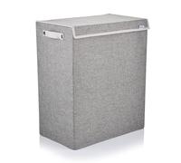 Minky 92L Fabric Laundry Basket With Lid, Washing Baskets for Laundry, Grey Hamper Basket With Velcro Lid, Sturdy Handles, Collapsible Design, Multi Storage Basket (92L)