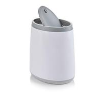 Minky Bathroom Bin with Lid, Oval-Shaped Compact Small Bin with Swing Lid, 8L Capacity, Stylish, Practical & Durable, White & Light Grey, Made in The UK