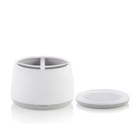 Minky Bathroom Bundle With Storage Caddy and Soap Dish, Electric Toothbrush Holder With 4 Compartments, Oval Shaped Dish For Hand Soap Dish With Raised Ridges, White & Light Grey, Made in the UK