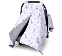 Minky Car Seat Canopy for Girl Boy, Metplus Multiuse Cover for Infant Carseat/Baby Carrier/Stroller/Nursing Breastfeeding/Newborn Shower Gift, Universal Fit with Peekaboo Opening, Elephant Giraffe