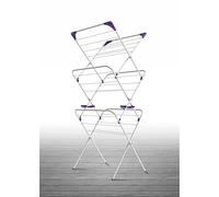 Minky Essential 3 Tier Airer, Clothes Drying Rack For Indoor Use, Foldable Clothes Airer with 14m Capacity, Clothes Drying Airer With Non-Slip Feet, White and Purple Design