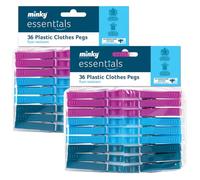 Minky Essentials 36 x2 Pack Plastic Clothes Pegs Durable Spring-Loaded Rust Resistant Pegs for Laundry, Washing Line & Everyday Homecare Strong Grip Non-Marking Design