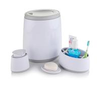 Minky Family Bathroom Accessory Bundle, Set Includes: Waste Bin with Swing Lid, XL Storage Caddy, Soap Dish, Soap Dispenser, Bathroom and Toilet Accessories, White & Light Grey, Made in The UK